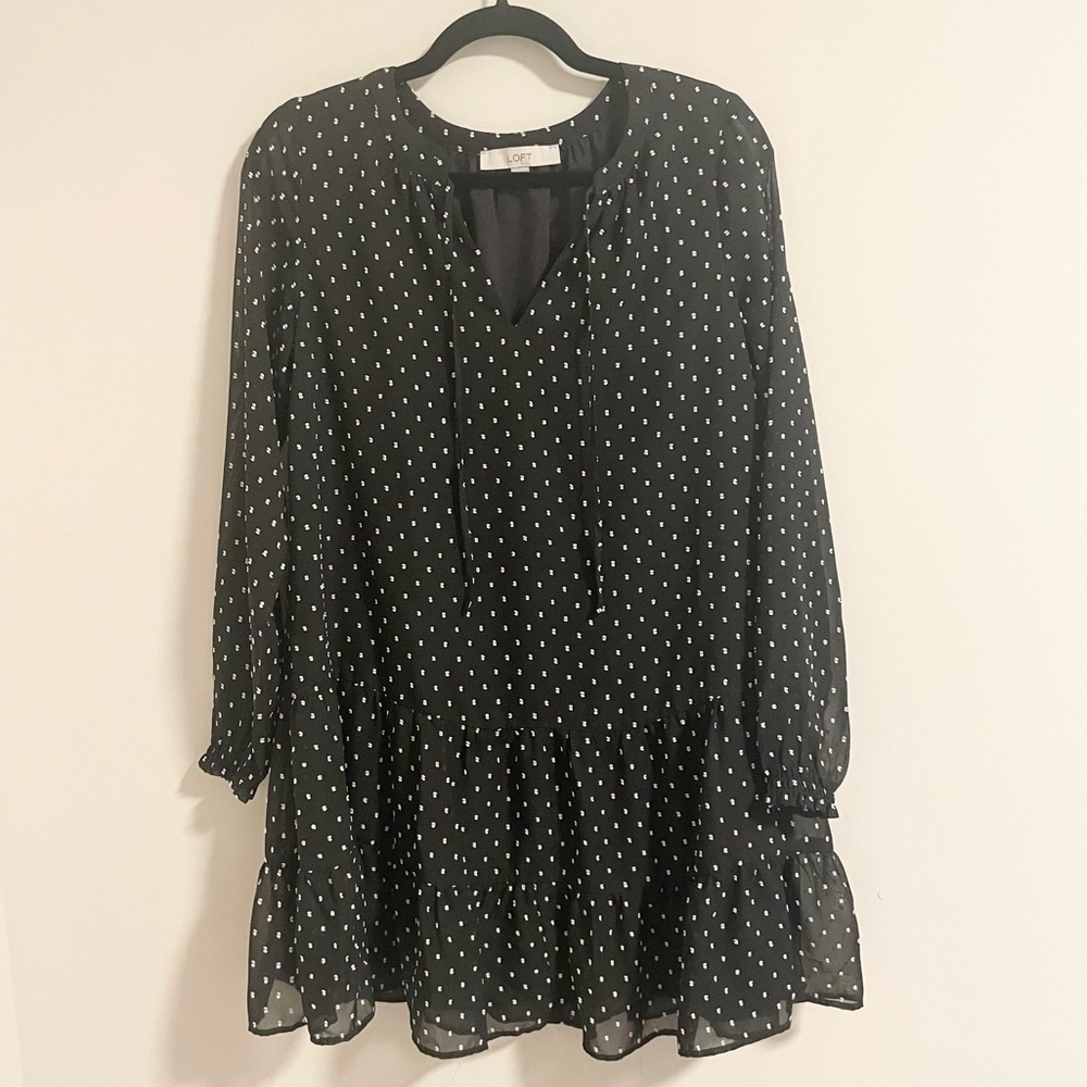 LOFT Clip Tie Neck Swing Dress XS